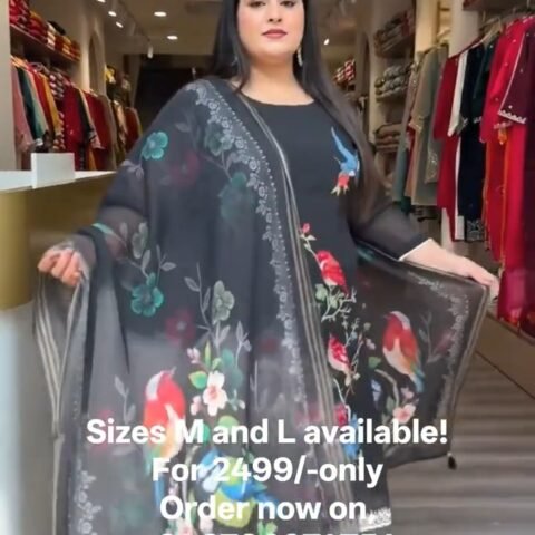Black Botanical Bird Suit Set