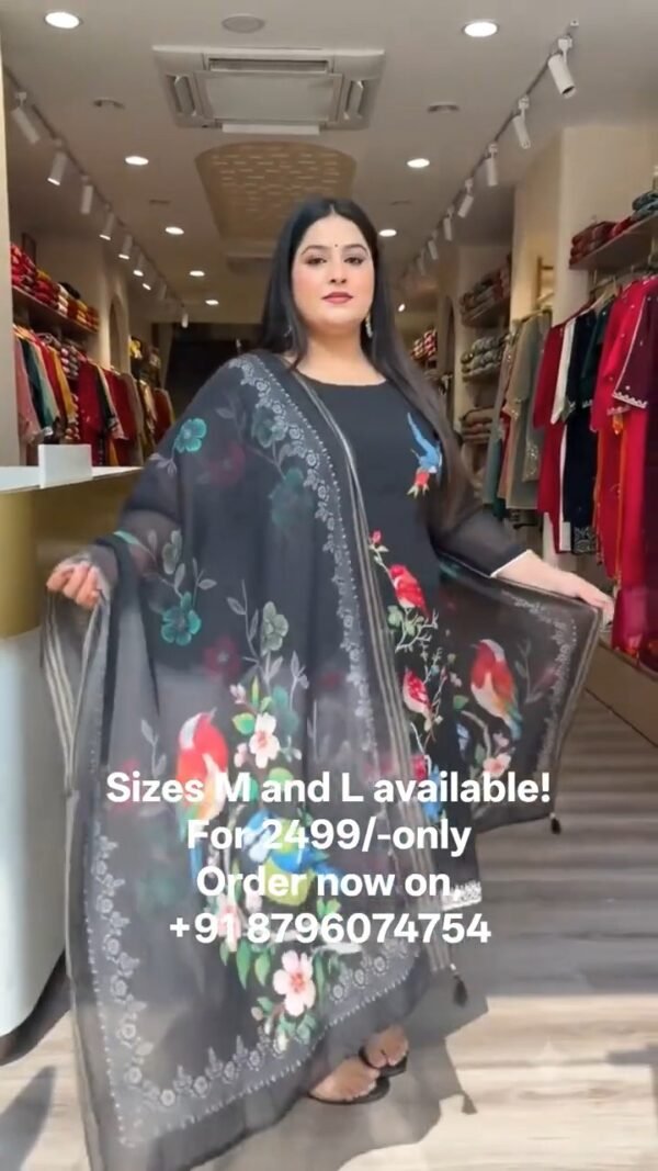 Black Botanical Bird Suit Set